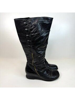 Miz Mooz Womens Size 8 Brenda Wide Calf Black Tall Button Boots Leather